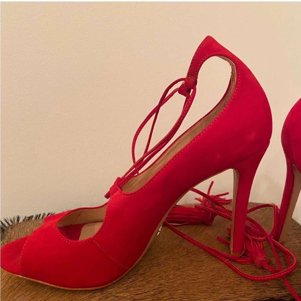 Schutz Red suede tie up heels